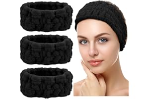 Chuangdi 3 Pieces Spa Headband for Women Facial Makeup Headband Soft Terry Cloth Hairband for Washing Face Mask Spa Shower Gifts(Black)