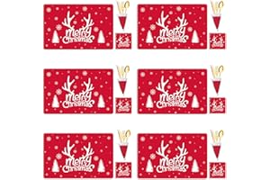 Fox·Bunny Table decor - 18Pcs Placemats Coasters Cutlery set, Placemats Sets, Table Mats, Home Table Mats, Washable Heat Proof Table Mats, 18pcs Red Xmas Placemat Set x D
