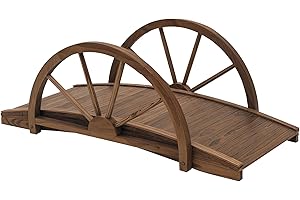 Outsunny Pont de Jardin en Bois, Pont de Bassin, Charge Max. 150 KG décoration du Jardin 100 x 50 x 37 cm avec Balustrade à Demi-Roues, Pont décoratif pour ruisseau, Marron