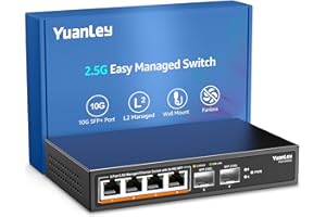 YuanLey 6 Port 2.5G Easy Web Managed Switch, 4 x 2.5Gbps Base-T, 2 x 10Gbps SFP+ Slot, Compatible with 100Mbps/1G/2.5G, QoS/VLAN/IGMP Supported, Metal Smart Managed Fanless Network Switch