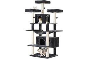 MSmask Grand arbre à chat, taille XXL, 175 cm, stable, avec 3 grandes plateformes d'observation, pour grands chats, griffoirs en sisal, gris foncé