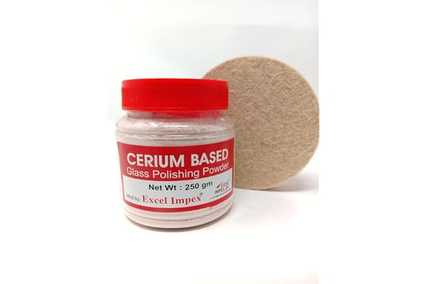 EXCEL IMPEX Cerium Oxide 250Gm With Glass Polishing(Namada) Felt Disc 4" Dia, Glass Polishing Powderthickness 16 Mm,For Removing Fine Scratches And Stubborn Dirts., Multicolor