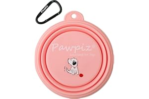 Pawpiz Collapsible Dog Bowl | 450ml | Dog Travel Bowl with Cute Puppy Design & Carabiner | BPA-Free, Food-Grade, Foldable Silicone Bowl | Gift for Small & Medium Pets | UK Brand (Blossom Pink)