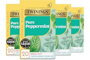 Twinings Pure Peppermint Flavoured Tea Bags - 80 Biodegradable Bags (Multipack of 4 x 20), Caffeine & Sugar Free Herbal Tea for Digestion & Refreshment, Natural Peppermint Flavor