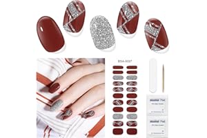 DUKASOU Semi-Cured Gel Nail Strips, 22 Pieces Real Nail Polish Stickers, Gel Nail Stickers, Decals, Long-Lasting Nail Polish Strips for Women and Girls(Bullion)