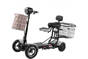 GLCFOUND Electric 4-Wheel Rollator Electric 4-Wheel Electric Scooter Senior Mobile Load Capacity 150 kg Lightweight Travel Mobility Scooter with Charger and Basket Electric Scooter with Seat Disabled Grey 45