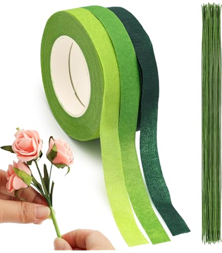 Kit Fleuriste KGDUYC - 50 Tiges Fleurs Artificielles + 2 Rubans Adhésifs Verts Pour Bouquets
