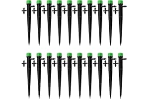 VooGenzek 20 Pezzi Goccia a Irrigazione Regolabile, 360 Gradi 8-Fori Gocciolatore di Emettitore Micro, Teste di Irrigazione da Giardino per Tubo 4/7 mm, Verde (con Connettore)