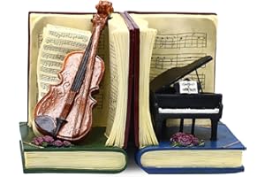 ‎FUIKUPE Vintage Violine Klavier Buchstützen, Einzigartige Violine Klavier mit musikalischen Noten, Heavy Duty Dekorative Buchstützen, Musikliebhaber Buchstützen für Regale Home Tischdekoration