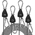 Tazweeq 4-Pack 1/8" Adjustable Rope Hanger, Heavy Duty Ratchet Tie Down Strap with Reinforced Metal Gear, Adjustable Clothes line with Pulley for Camping Travel and Home Use