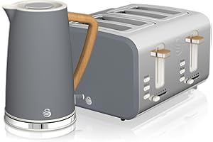 Swan Nordic Kitchen Set, 1.7L Fast Boil Kettle and 1500W 4-Slice Toaster, Grey SK14610GRYN/ ST14620GRYN