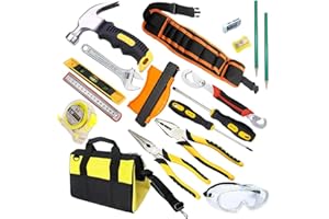 QeeHeng Real Kids Tool Set -Kids Tool kit for Starter with Hammer,Tool Belt,Safety Goggles, Pliers, Wrench,Screwdrivers & Bag,Children's DIY Play Tools for Boys /Girls /Beginner Learning Gift