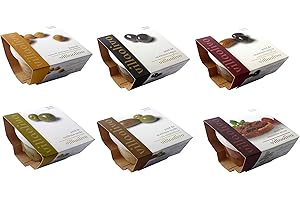Villaolivo - Pack 6 Uds. 125 gr. Paté o tapenade de tomates secos, aceituna verde, aceituna negra, aceituna verde con almendras, aceituna negra con almendras, hummus 100% natural