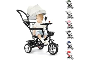 MUL-BOUTIQUE Tricycle Bébé Évolutif Jusqu'À 35 Kg, Velo Bebe pour Les Enfants À Partir de 1 an, Siège Réversible, Pare-Soleil Étendu en Trois Parties (Gris Clair)