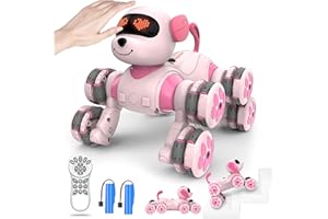 Charmofun Robot Dog Children, Remote Controlled Robot Dog Toy, 8WD RC Stunt and Hand Control, Programmable Interactive Toy Gift for Boys and Girls from 6+ Years (Pink)