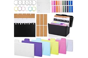 Gigmeta Scatola per flashcard, scatola per flashcard con 180 schede a righe colorate, 15 linguette, 6 anelli e 6 adesivi - Perfetta per lo studio, la scuola, l'università, l'ufficio e la casa