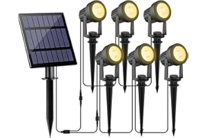 NATPOW Solar Lights Outdoor Garden, Dusk-to-Dawn Warm White Stake Lights Solar Powered, 6-in-1 Spot Lights IP65 Waterproof Auto ON/Off Spotlight Ideal for Garden Walkway Decoration (3000K)