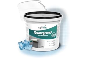 SuperBau Quarzgrund (7kg ca.23m²) Weiß Haftgrund Fliese auf Fliese Grundierung für Putz Beton Holz OSB-Platten Haftgrundierung mit Quarzsand für Außen & Innen