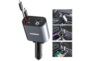 MAGJIEYX 100W Auto Ladegerät Zigarettenanzünder USB C & Lightning 4 in 1 Adapter, Einziehbares Kfz Handy Schnellladegerät Car Charger Kompatibel Mit iPhone 15/14 Pro Max Plus/Samsung/Google Pixel