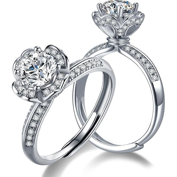HEEYA Anelli in argento Sterling 925 per donne e ragazze, moissanite/zirconia cubica, anello di fidanzamento regolabile, anello nuziale rotondo, cuore/quadrato, regalo di anniversario, con scatola