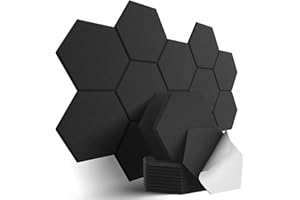 FLOWERUN 12 Stück Hexagon Akustikpaneele Selbstklebend, Schallabsorber aus Schaumstoff zur Schalldämmung, Akustikplatten Wandpaneele zur Geräuschreduzierung im Studio Büro Musikzimmer (Schwarz)