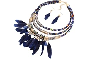 YAZILIND 18K Vogue Résine Tissu Plume Pendentif Bleu Choker Collier Déclaration de Collier Femme boucles d'oreilles