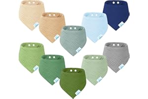Miyacare 10 Stück Lätzchen Baby Dreieckstuch, Super Saugfähige,100% Baumwoll, Halstuch Baby, mit 4 Verstellbares Druckknopf, für Baby Jungen und Mädchen