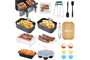Komicea Akcesoria do frytkownicy na gorące powietrze, akcesoria Airfryer do Ninja AF400EU, AF300EU, Tower T17088 7,6L-9,5L, Dual Zone Ninja Air Fryer Accessories, silikonowa forma do pieczenia, ruszt