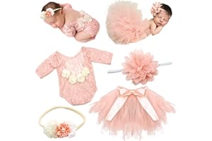 Xanewza 4 PCS Nouveau-Né Photographie Accessoires Tenues-Baby Tutu Coiffure Arc Mignon et Dentelle Rompers Fleur Bandeau Sets pour Bébé Fille Garçon