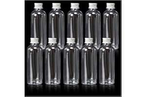 Kitnish Plastic Bottles 100ml with Silver Screw Caps, Reusable Bottles with Funnel, Parties & Wedding Favours (10PCS)