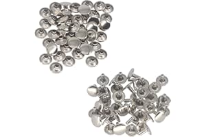 Trimming Shop 100 Set Leather Rivets, Double Cap Tubular Rivets Durable Metal Studs for DIY Leathercrafts, Handbag, Belts, Purses, Bags, Shoes, Repair Clothing, Silver, 12mm