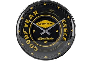Nostalgic-Art Retro zegar ścienny, Ø 31 cm, Goodyear – Wheel – Pomysł na prezent dla miłośników motoryzacji, Official License Product (OLP), duży zegar kuchenny, Styl vintage