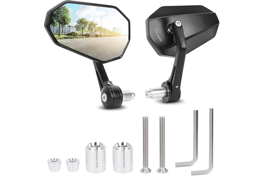 SUPAREE Motorcycle Mirrors Universal Motorcycle Bar End Mirrors Motorcycle Rearview Mirrors Extension Motorbike Side Wing Mirror Clear Glass for Towing Safe with E-MARK 2 Pack