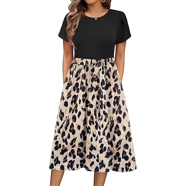 ABINGOO Dames Korte Mouwen Zomerjurk Ronde Hals Midi Jurk Lange Boho Casual Jurk Losse Knielange Jurken Strandjurken Bloemetjesjurk met Zakken(Z-Paars,XXL