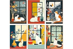 LOITTAINUE 6 Stück Malen Nach Zahlen Erwachsene Tiere Katze, DIY Handgemalt Ölgemälde Set mit Leinwand, Pinsel und Acrylpigment, paint by numbers Kit für Geschenke und Maldekorationen - 20 x 30 cm