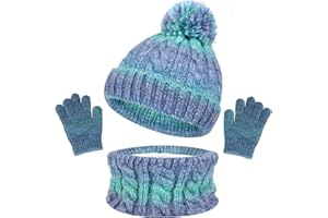 Baynetin 3Pcs Kids Winter Beanie Hat Scarf Gloves Set for 2-8 Years Old Boys Girls Winter Accessories Sets for Children Outdoor Sports, Knit Thick Warm Fleece Lined Thermal Sets