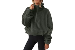 Yutdeng Felpe Pile Donna Senza Cappuccio con Mezza Zip Oversize Pullover Tops Termico Manica Lunga Cappotto con Tasche Lupetto Maglione Caldo Autunno Invernali Sweatshirt Hoodie Fleece Maglietta