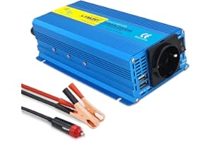 Falownik Yinleader 1000W/2000W 12V 230V czysta fala sinusoidalna, przetwornica napięcia z 1 gniazdem i 2 portami USB