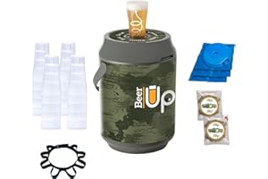 BEER UP PLUS décor Nature - Tireuse à bières portative - 20 verres + Ceinture porte verres - fûts Beertender - 20h de froid sans électricité - remplissage par le fond des verres