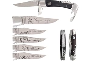 KDO MAGIC - Couteau suisse personnalisé - Marque laguiole gravé avec un prénom - Lame personnalisable - 5 Fonctions - Cadeau pour homme, fête des pères, papa