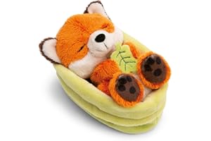 NICI peluche zorro con hoja 12cm durmiendo en cesta verde - naranja - Peluche suave, lindo para abrazar y jugar, para niños y adultos, una excelente idea de regalo - 61581