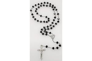 JRose Collections Stylish Black Glass Diamond Cut Rosary Beads Prayer Necklace for Everyone - Perfect for Car, First Communion & Other Religious Beads