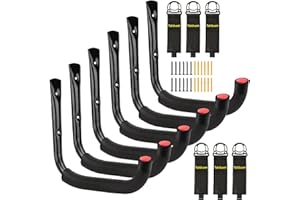 Tahikem 6 Set Garage Hooks, Utility Ladder Hooks 7 Inch / 18cm Long, Black Garage Storage Tool Hooks, Heavy Duty Large Wall Mounts Hanger Brackets, Outdoor Indoor Bike Chair Hose Storage - H20 X L18cm