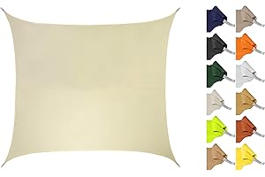 Kookaburra 2m Square Water Resistant Garden Patio Sun Shade Sail Canopy 96.5% UV Block with Free Rope (Ivory)