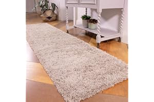 THE RUG HOUSE Thick Soft Beige Shaggy Shag Runner Rug Taupe Affordable Durable Fluffy Rugs Living Room Area Bedroom Runner 60cm x 240cm