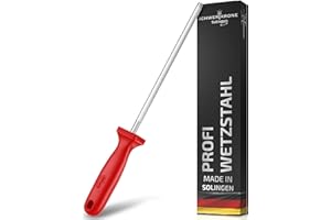SCHWERTKRONE® Fusil à aiguiser pour couteaux [fabriqué à Solingen – Allemagne] – Tige à aiguiser – Acier – Aiguiseur de couteaux – Qualité supérieure pour les professionnels (chrome vanadium) – 34 cm