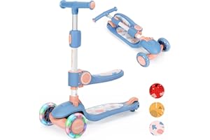 ‎BREMTOY BremToy Kinderroller mit Sitz, Tretroller mit LED Rädern, Kinder Scooter mit Höhenverstellbarem Lenker, Faltbarer Kinder Roller für Kinder 1-8 Jahren