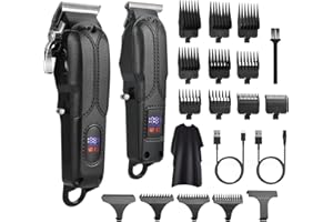 CKEYIN PRO Maquina de Cortar Pelo Hombre,Recargable USB Maquina Cortar Pelo,Cortapelos Inalámbrico Batería 1200mAh Maquina Cortar Pelo Profesional,Recortador Pelo Barba Kit Familia Peluqueros,Negro