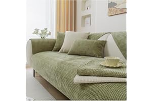 NUODWELL Soft Chenille Sofa Cover 1/2/3/4 Seater, Universal Non-Slip L Shape Couch Cover, Thick Sofa Protector Quilted Corner Slipcovers Washable for Living Room (Green-B, 70 * 70cm)