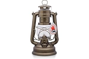 Feuerhand 276 Outdoor Hurricane Oil Lantern - German-Made Since 1893, Paraffin Lamp with Galvanized Steel, 300ml Tank, 20 Hour Burn Time, Safe for Hanging or Table Use, Kerosene Camping Light, Bronze